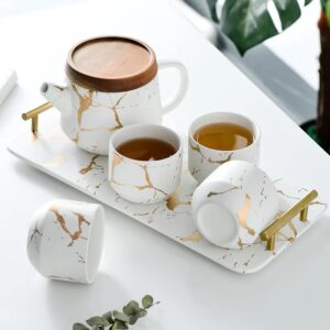Juego de té color mármol blanco