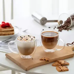 Taza de vidrio doble pared con asa 250ml