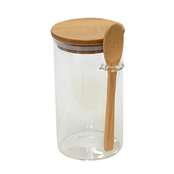 X- Frasco de vidrio con tapa y cuchara de madera
